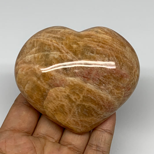 267.5g,2.8"x3.3"x1.4", Pink Peach Moonstone Heart Crystal Polished Reiki,B17507