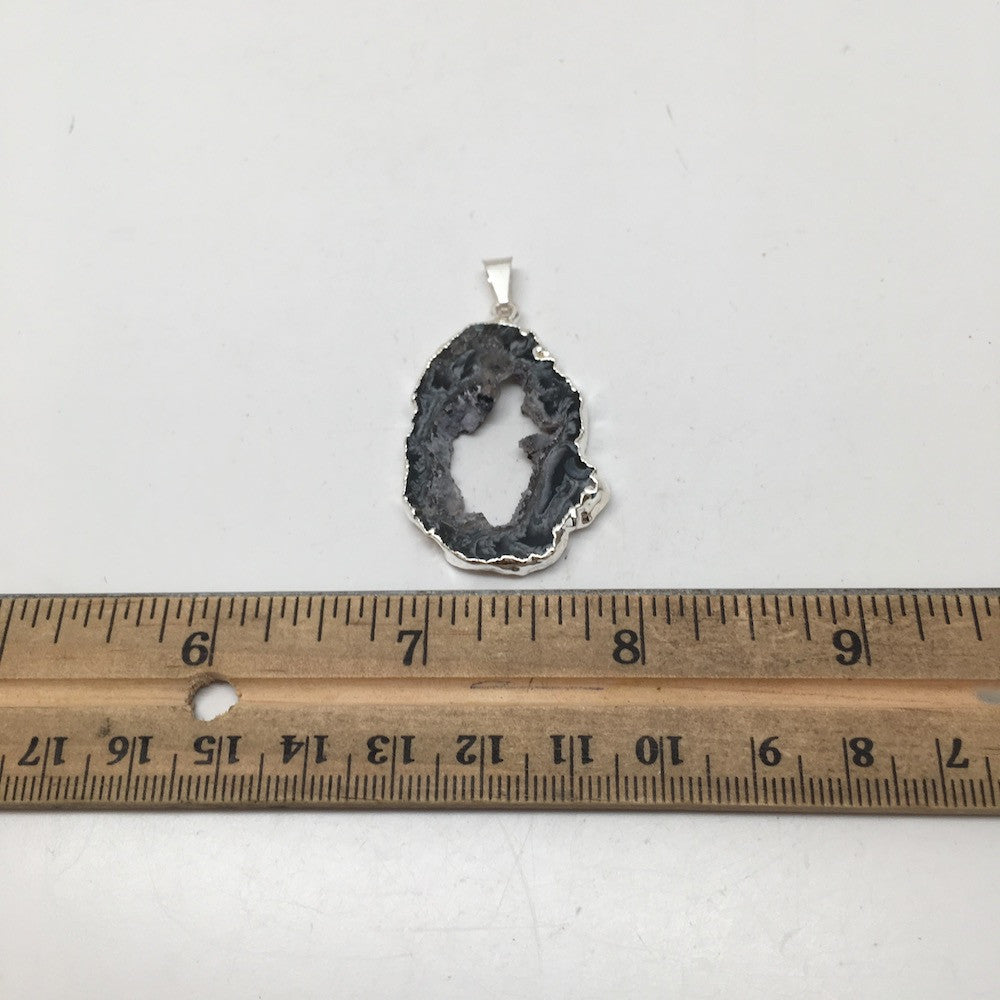 Agate Druzy Slice Geode Pendant Silver Plated from Brazil,Free 18" Chain, Bp779 - watangem.com