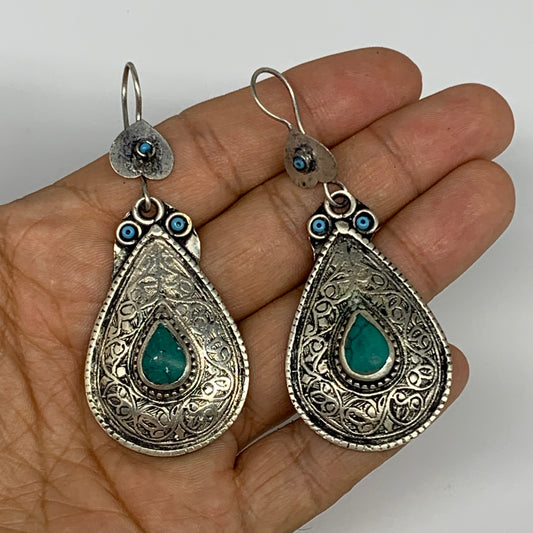 1pc, Handmade Turkmen Earring Tribal Jewelry Turquoise Inlay Drop Boho, B14299