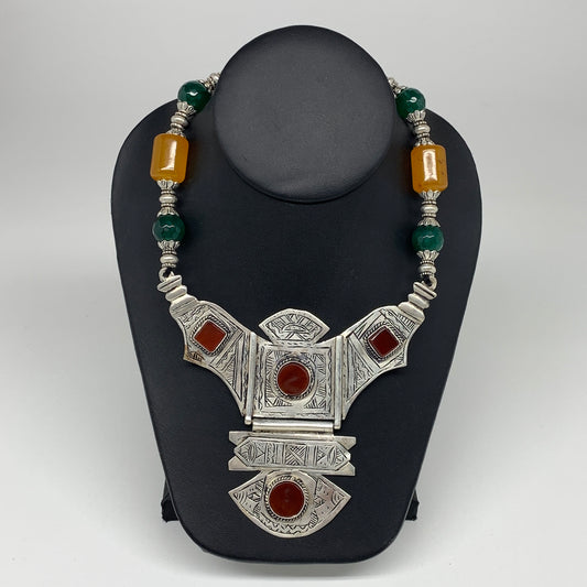 Turkmen Necklace Antique Afghan Tribal Red Carnelian V-Neck, ATS Necklace T67N