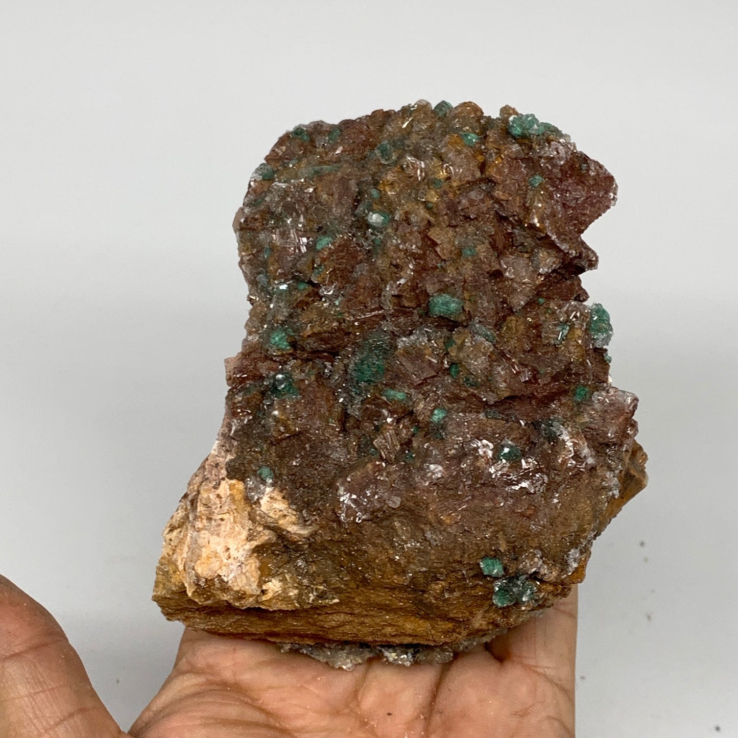 626g, 3.9"x3.5"x2.6", Brochantite on Dolomite Matrix Mineral Specimen, B11008