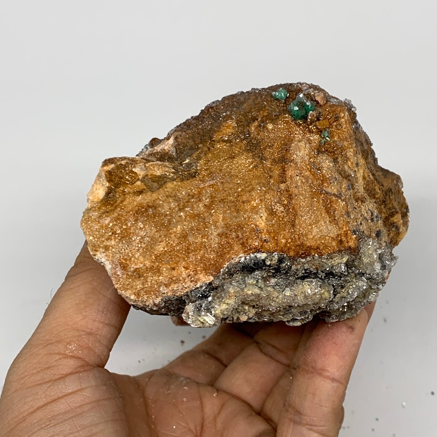 626g, 3.9"x3.5"x2.6", Brochantite on Dolomite Matrix Mineral Specimen, B11008