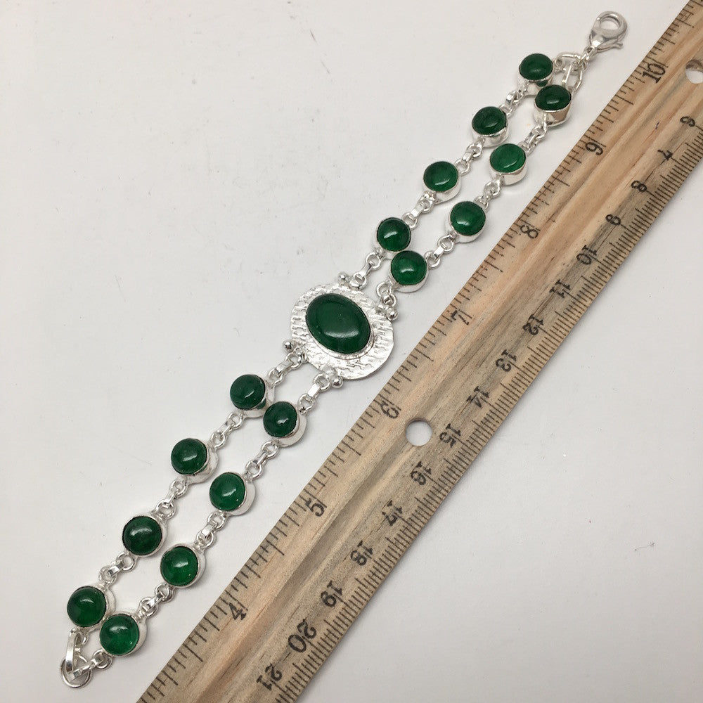27.4 Grams Gemstone Green Onyx Handmade Chained Bracelet from India, PI39 - watangem.com