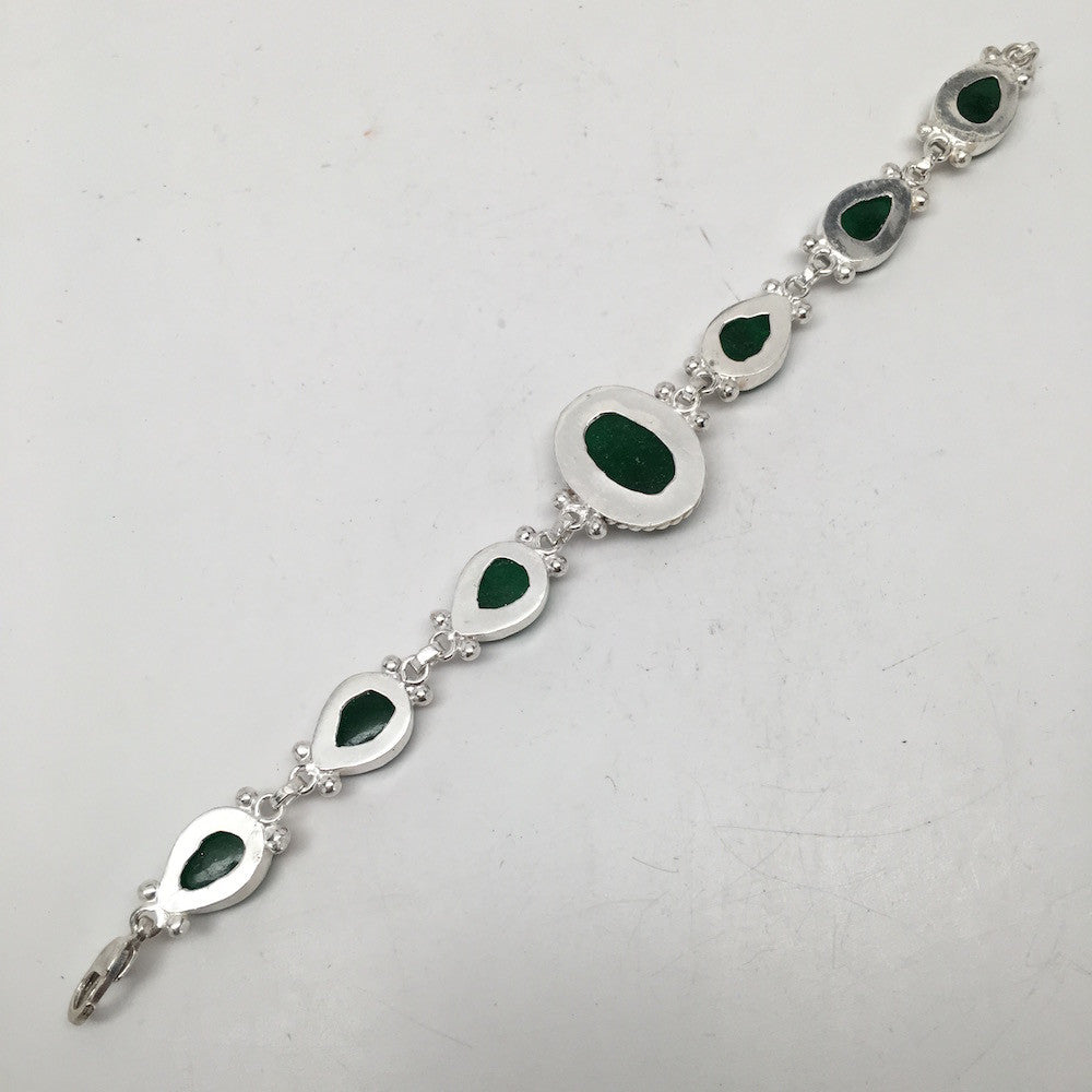 21.4 Grams Gemstone Green Onyx Handmade Chained Bracelet from India, PI42