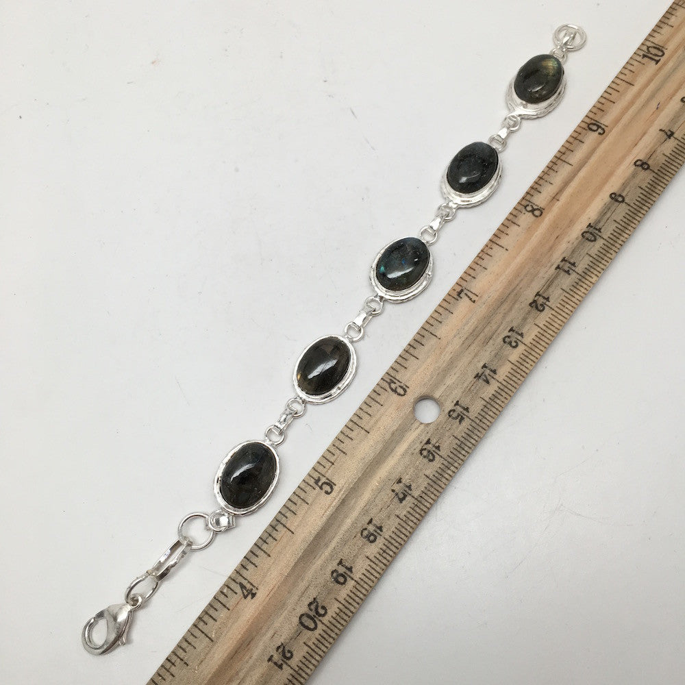 15.5 Grams Gemstone Oval Labradorite Handmade Chained Silver Plated Bracelet @India, PI44 - watangem.com