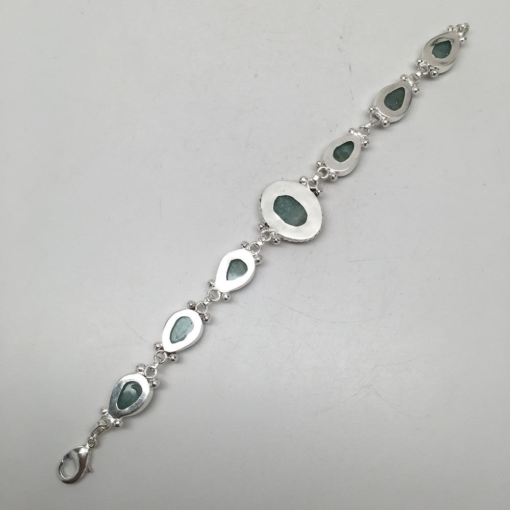 21 Grams Gemstone Oval Green Aventurine Handmade Chained Silver Plated Bracelet