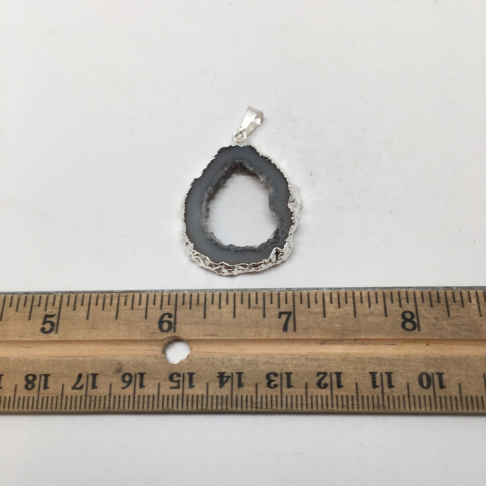 Agate Druzy Slice Geode Pendant Silver Plated from Brazil,Free 18" Chain, Bp721 - watangem.com