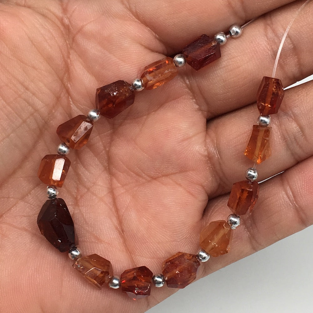 57.5cts, 13pcs, 7mm-13mm Natural Hessonite Garnet Facet Beads @Afghanistan, BE01