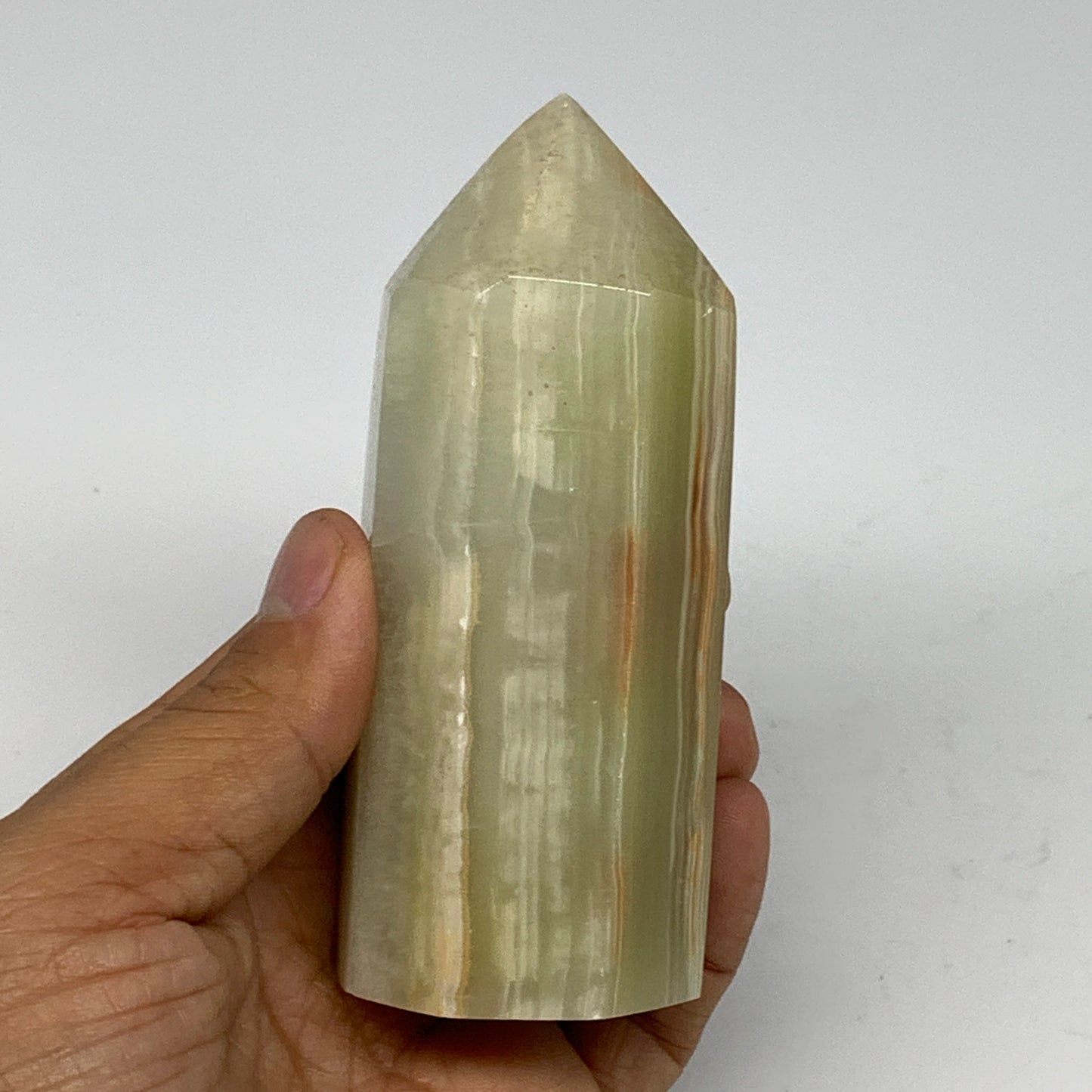 0.67 lbs, 4"x1.6" Green Onyx Point Tower Obelisk Crystal @Afghanistan, B25461