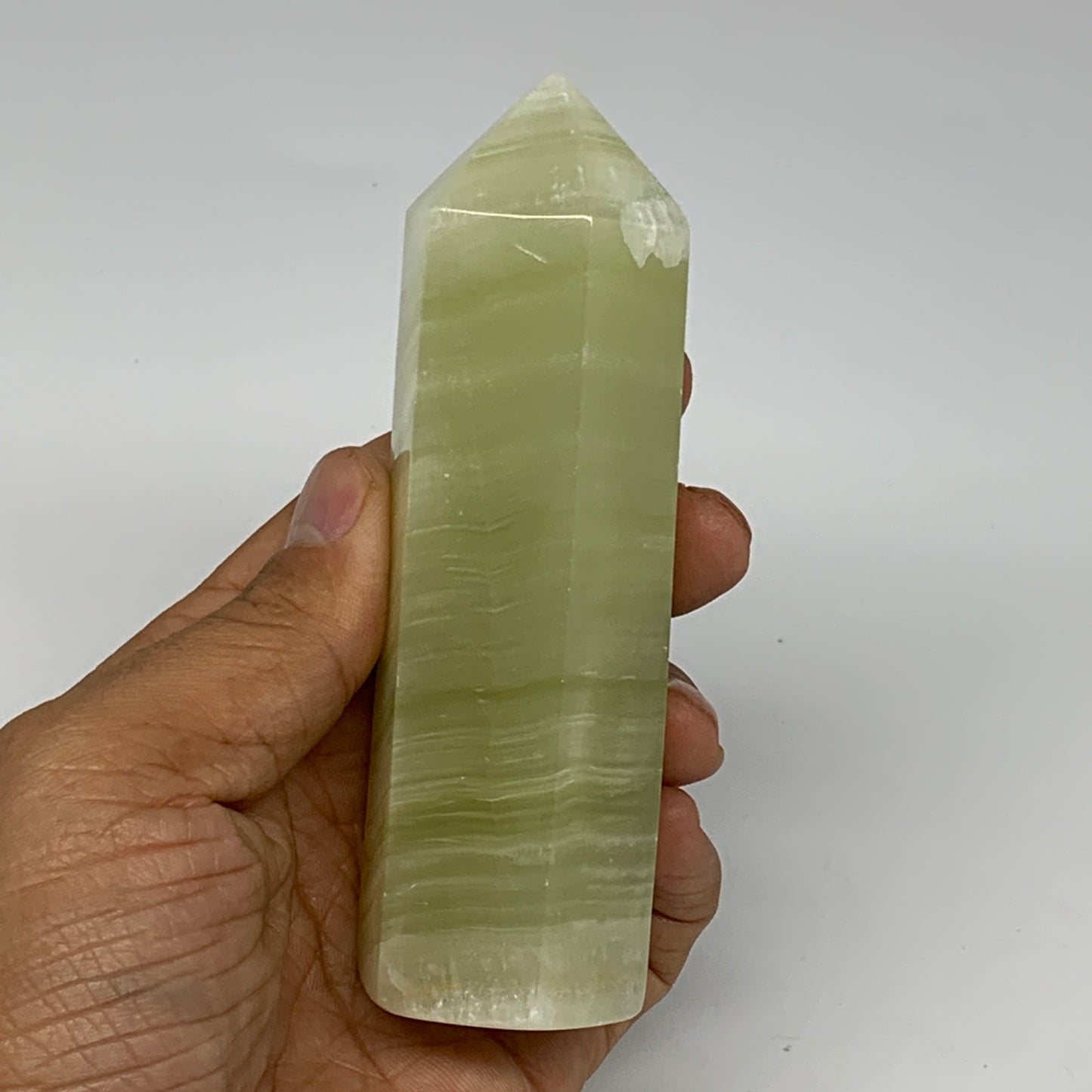 0.54 lbs, 4.4"x1.3" Green Onyx Point Tower Obelisk Crystal @Afghanistan, B25468