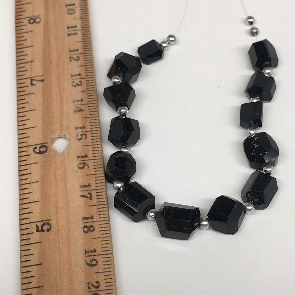 83cts, 13pcs, 8mm-12mm Natural Black Tourmaline Faceted Beads @Afghanistan,BE12