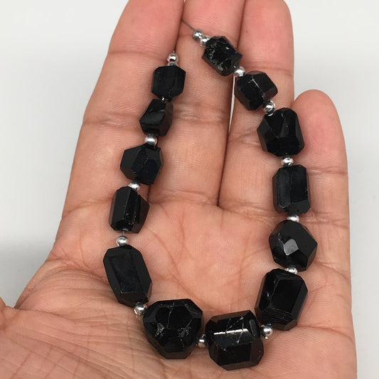 139.5cts, 13pcs, 9mm-15mm Natural Black Tourmaline Faceted Beads @Afghanistan,BE