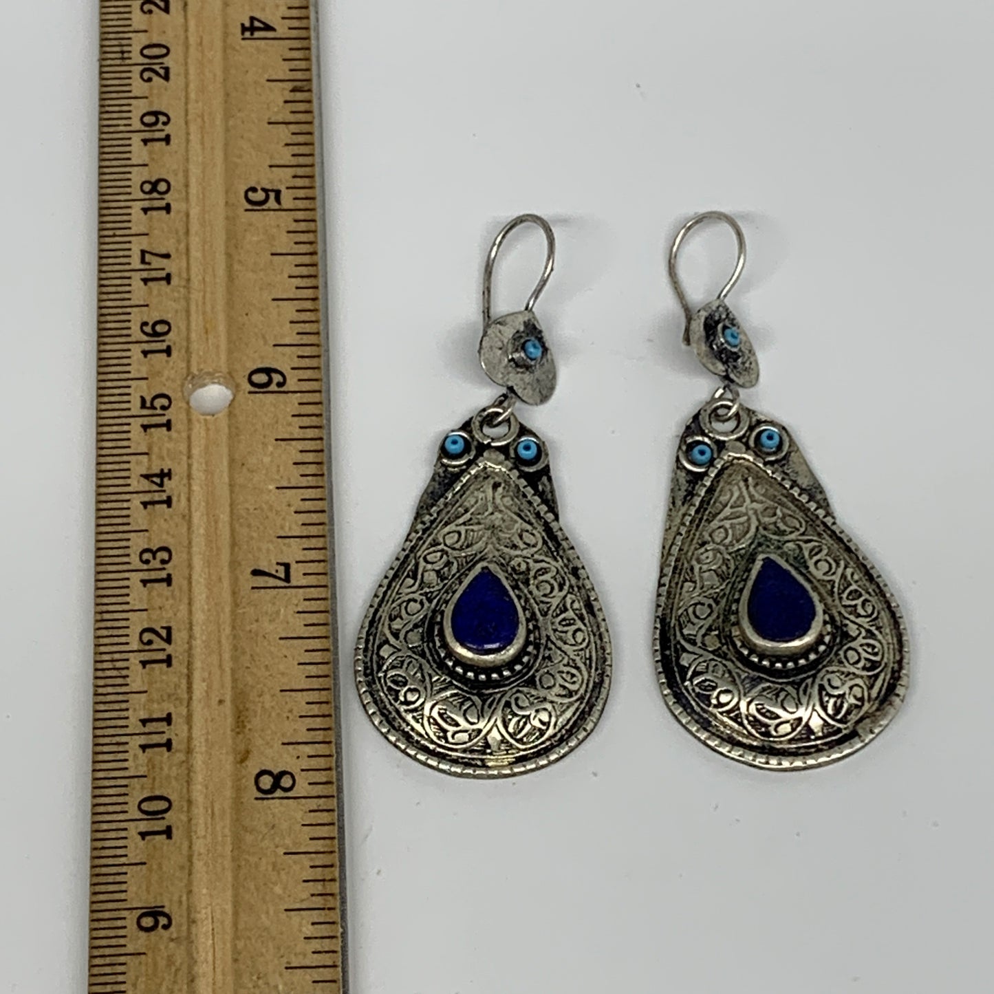 1pc, 2.8"x1.1" Turkmen Earring Tribal Jewelry Lapis Lazuli Teardrop Boho, B14245