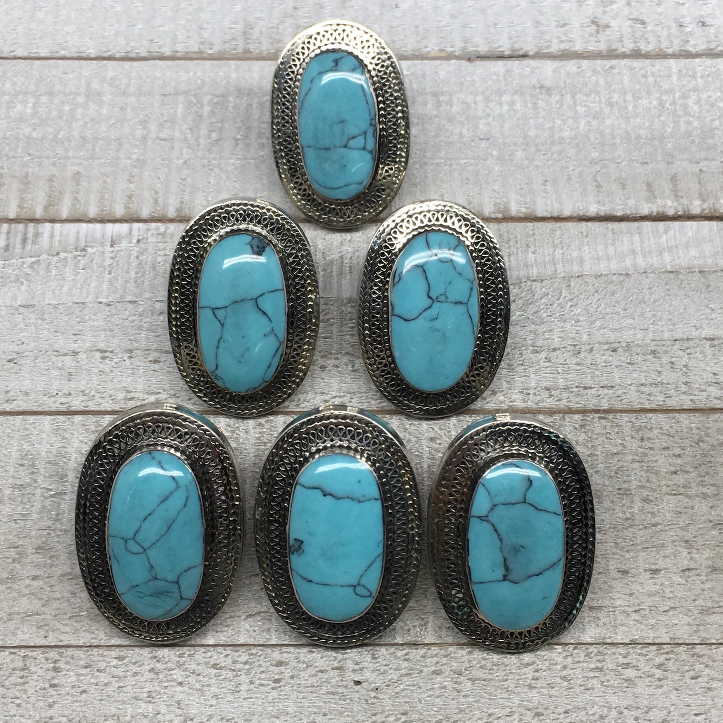 Antique Afghan Turkmen Tribal Ring Oval Blue Turquoise Inlay Kuchi Ring, TR113