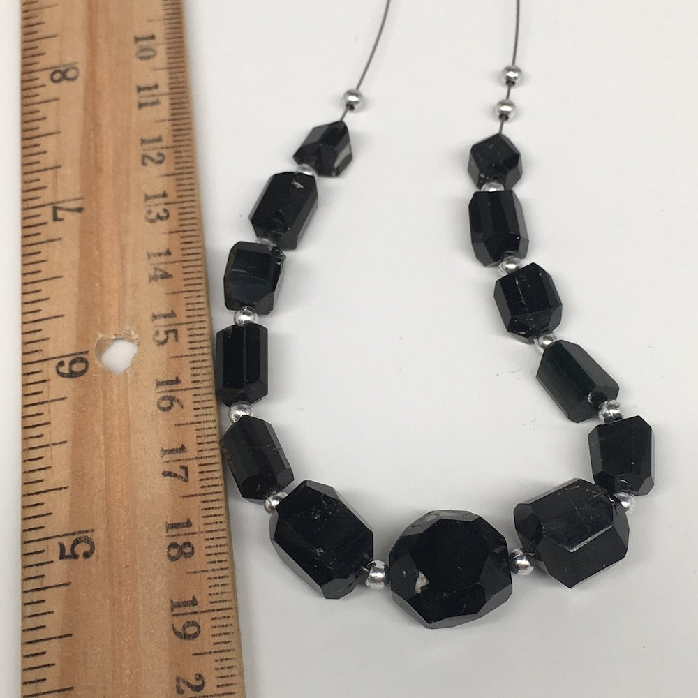 89.5cts, 13pcs, 7mm-14mm Natural Black Tourmaline Faceted Beads @Afghanistan,BE1