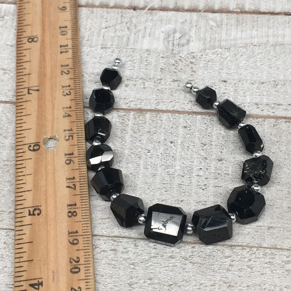 103cts, 13pcs, 7mm-13mm Natural Black Tourmaline Faceted Beads @Afghanistan,BE18