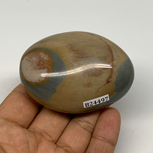 128.1g, 2.6"x1.9"x1.2" Polychrome Jasper Palm-Stone Reiki @Madagascar, B24497