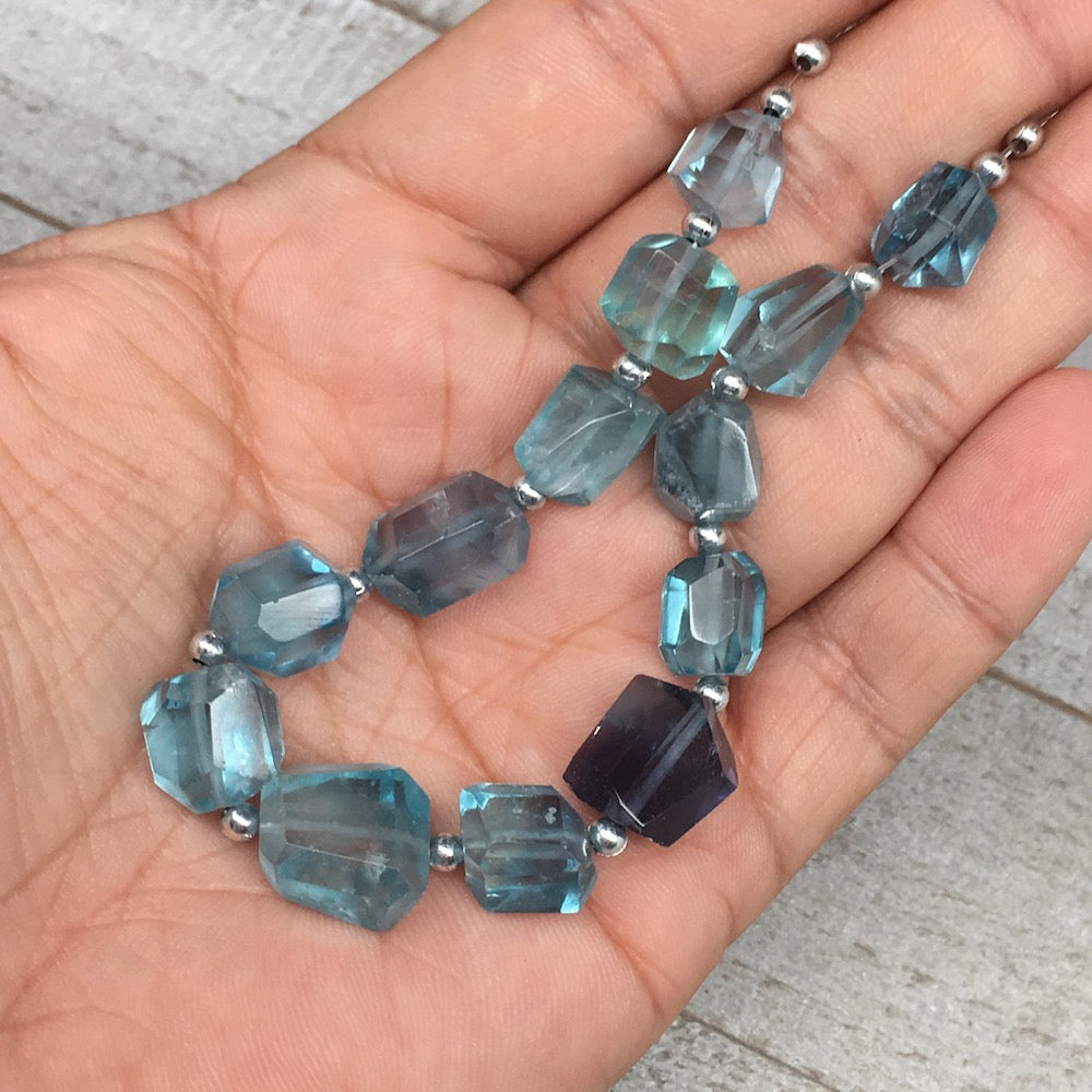 122cts, 13pcs, 10mm-13mm Blue Fluorite Gemstone Faceted Beads @Afghanistan,BE26