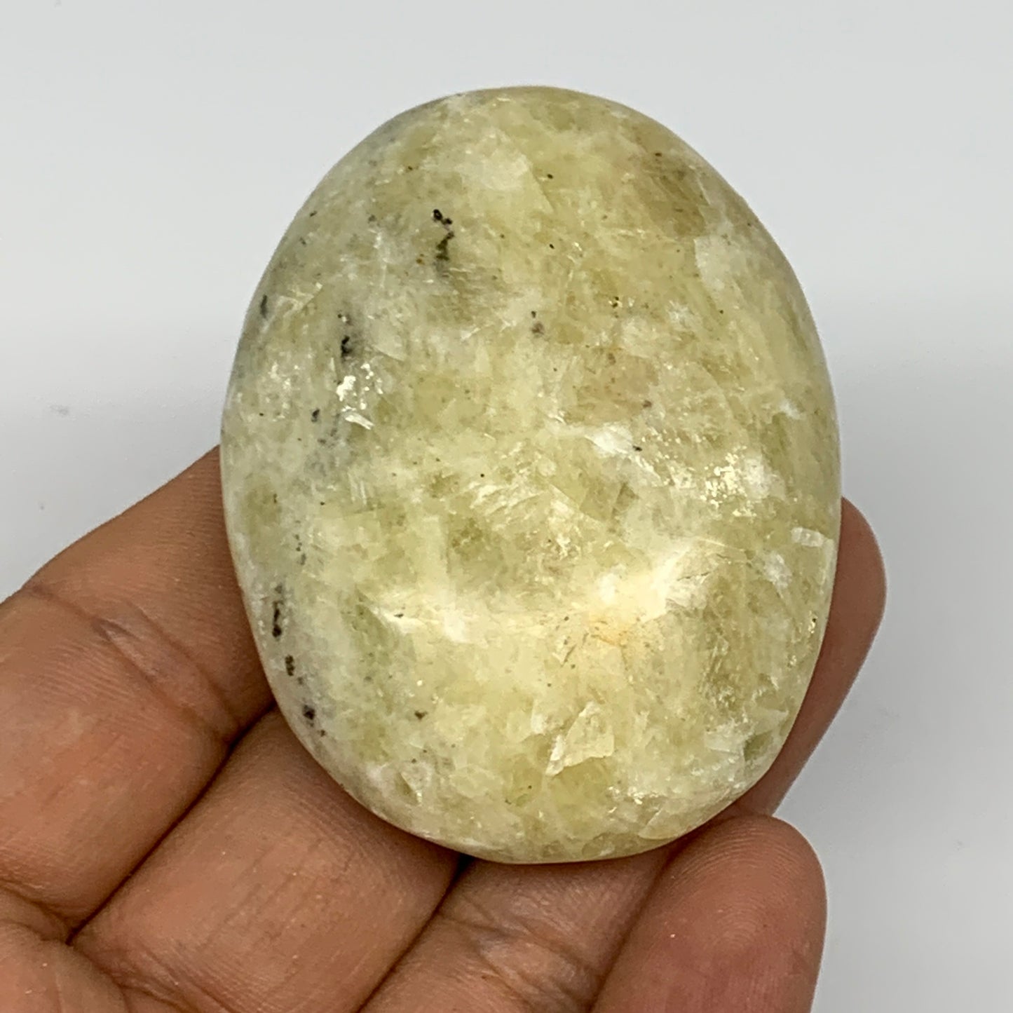 82.6g, 2.3"x1.8"x0.8", Natural Yellow Calcite Palm-Stone Crystal Polished Reiki,