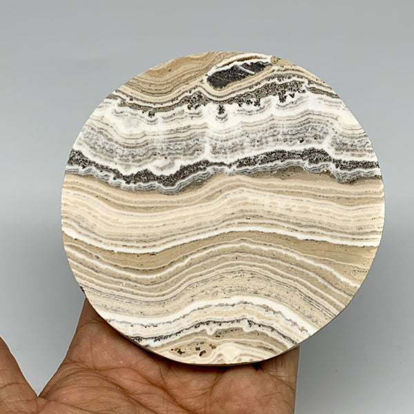 251.6g, 4.2"x0.4", Natural Picture Calcite Round Disc/Coaster @Mexico, B25476