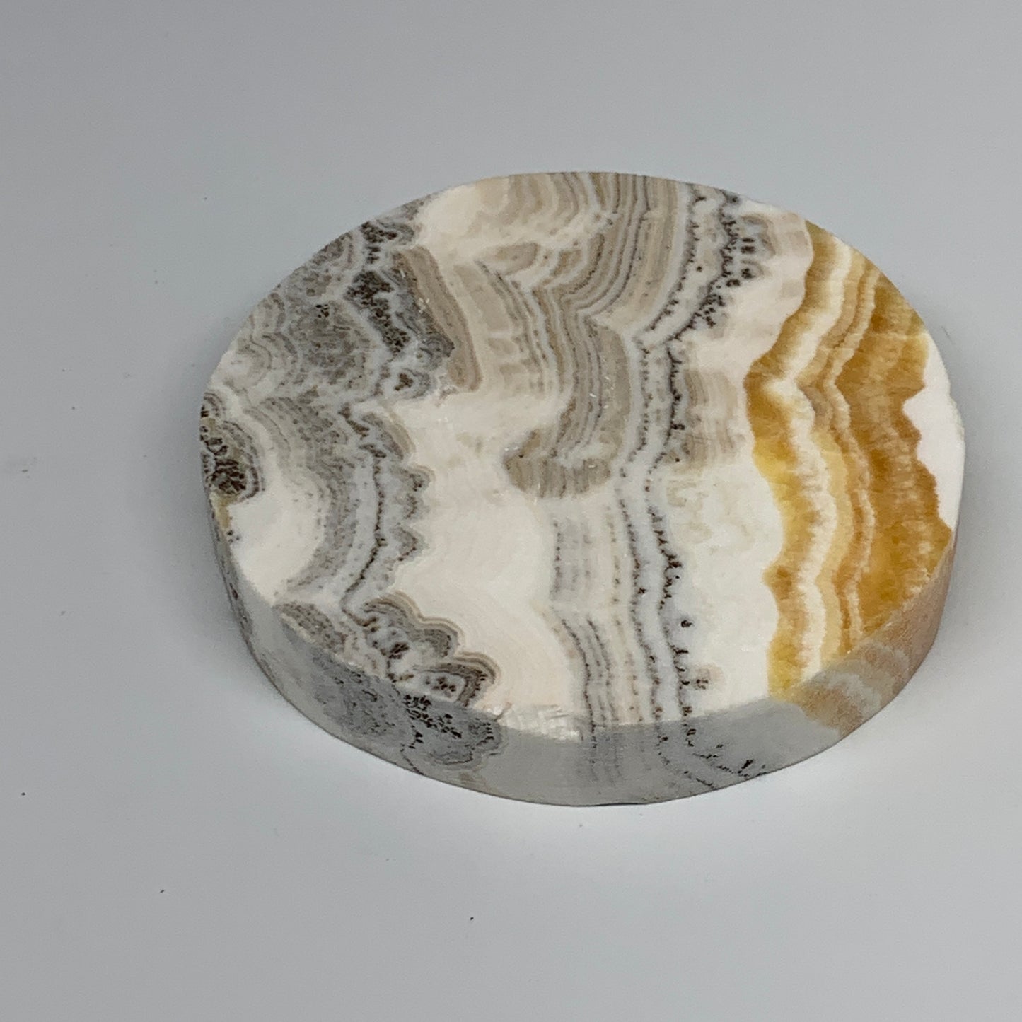 423.9g, 4.3"x0.8", Natural Picture Calcite Round Disc/Coaster @Mexico, B25479