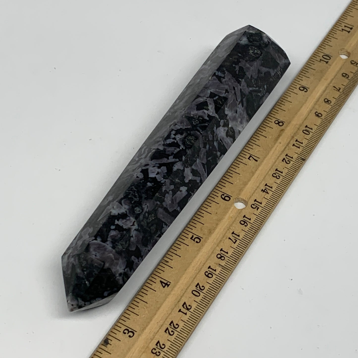 291.8g, 6.4"x1.3"x1.1" Indigo Gabro Merlinite Point Tower @Madagascar,B18305