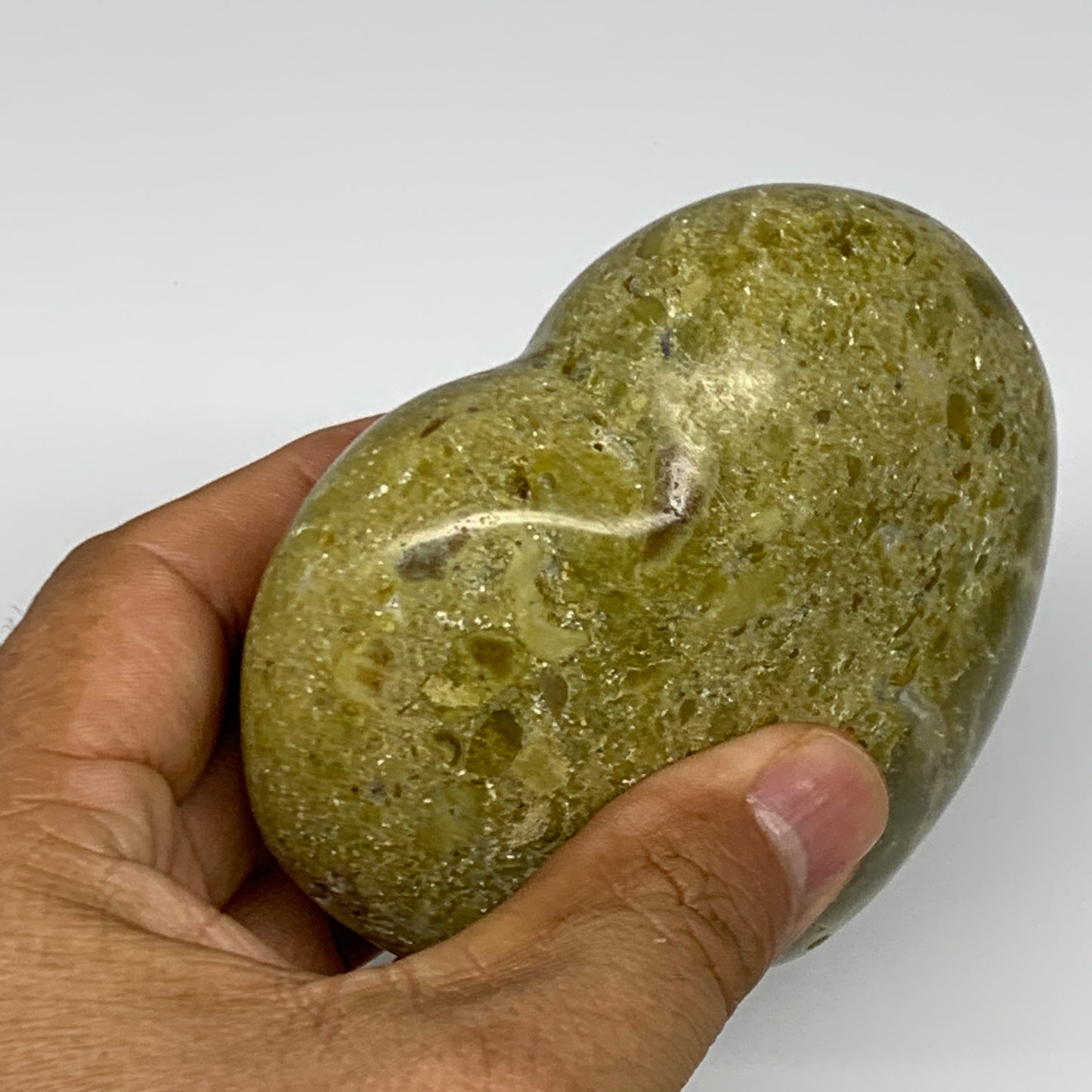 312.7g,3.2"x3.5"x1.6", Green Opal Heart Polished Gemstone @Madagascar, B17571
