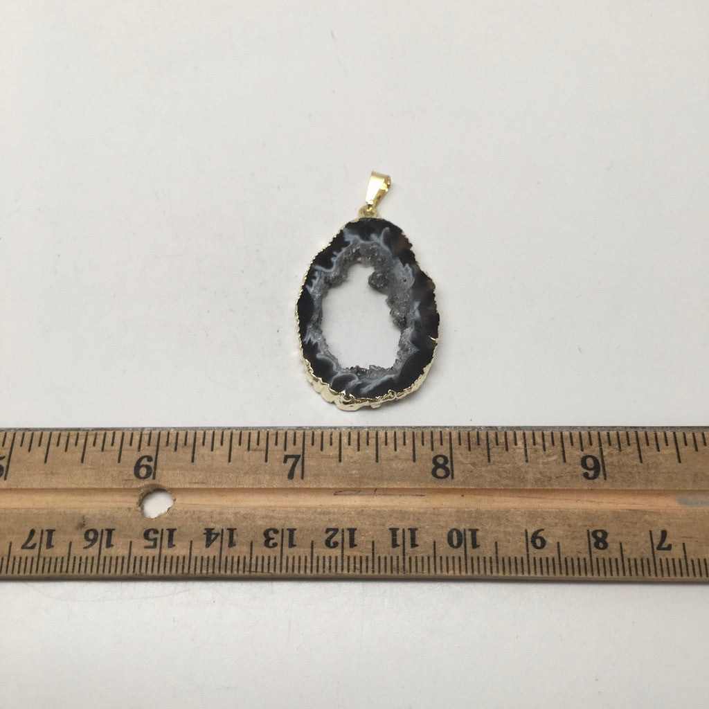 30 Cts Agate Druzy Slice Geode Gold Plated Pendant Handmade from Brazil,Bp842 - watangem.com