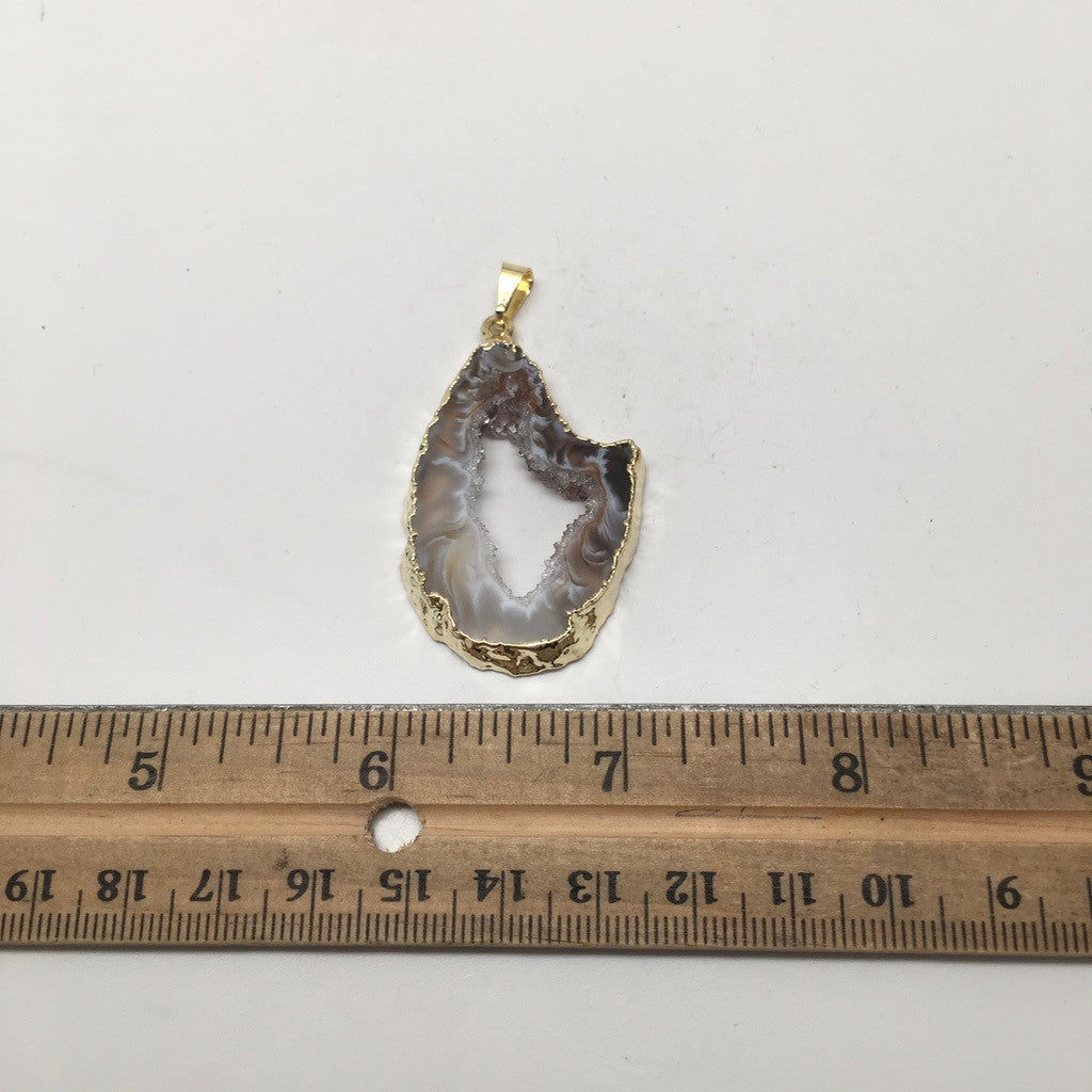 38.5 Cts Agate Druzy Slice Geode Gold Plated Pendant Handmade from Brazil,Bp846 - watangem.com