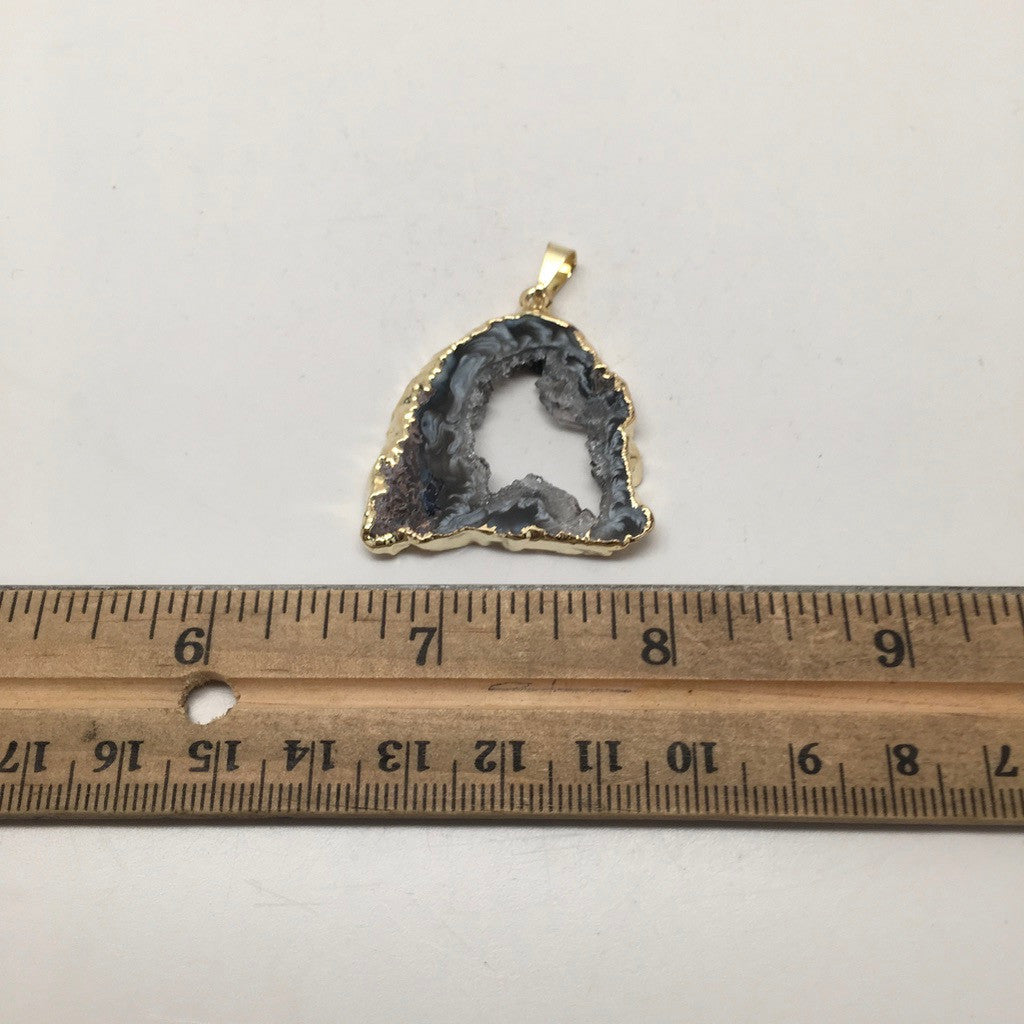 35 Cts Agate Druzy Slice Geode Gold Plated Pendant Handmade from Brazil,Bp859