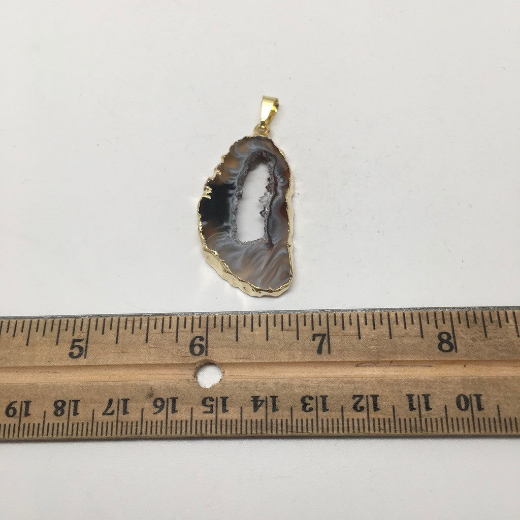 28.5 Cts Agate Druzy Slice Geode Gold Plated Pendant Handmade from Brazil,Bp868 - watangem.com