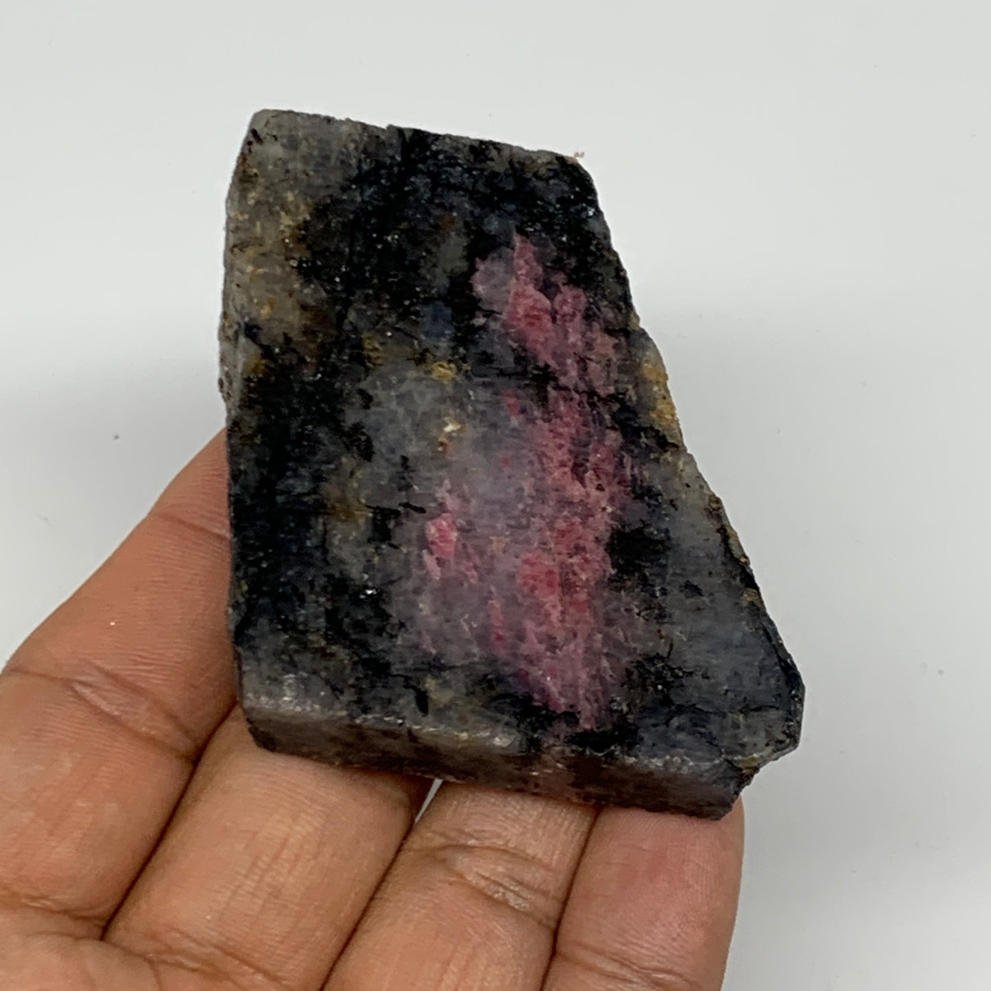 74.9g, 2.3"x1.9"x0.5", One face polished Rhodonite, One face semi polished, B160