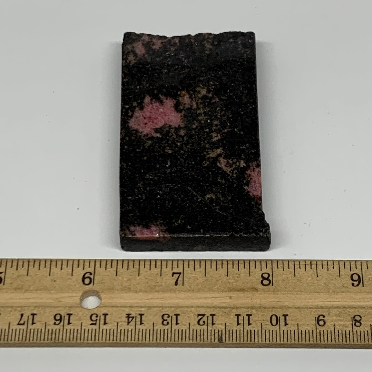 109.7g, 3"x1.7"x0.4", One face polished Rhodonite, One face semi polished, B1600