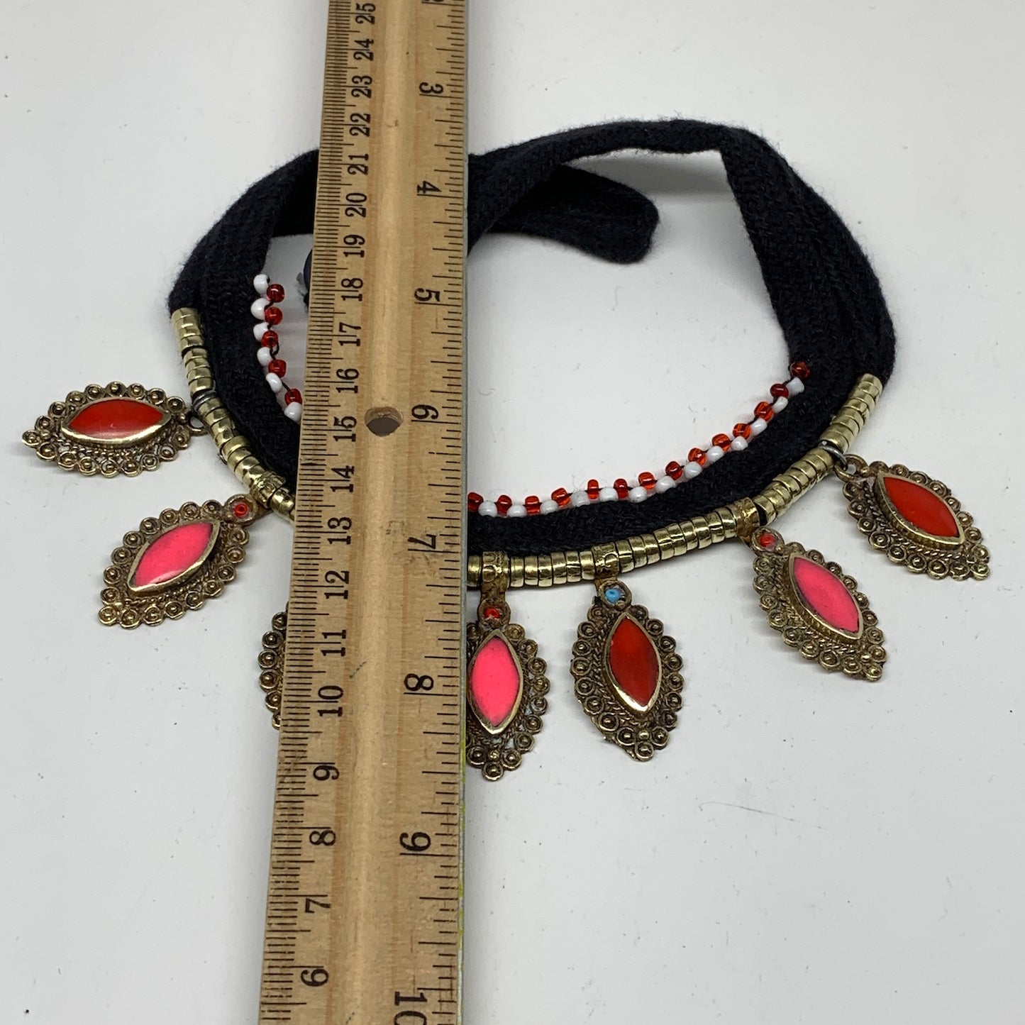 Turkmen Choker Vintage Afghan Kuchi Tribal Pink Jade Inlay Choker Necklace CN26