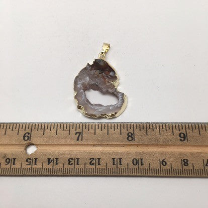 34.5 Cts Agate Druzy Slice Geode Gold Plated Pendant Handmade from Brazil,Bp881