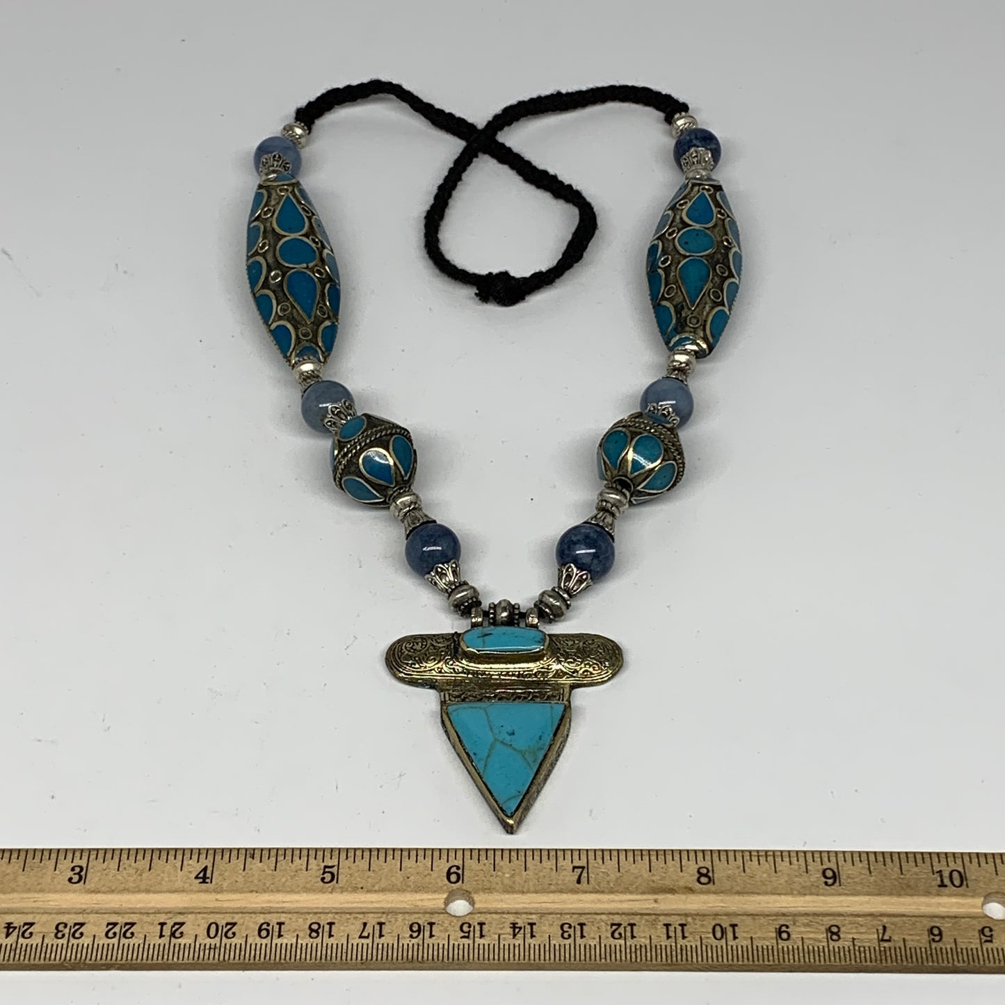1pc, 24"-26" Turkmen Necklace Antique Tribal Turquoise Inlay Pendant, B14320