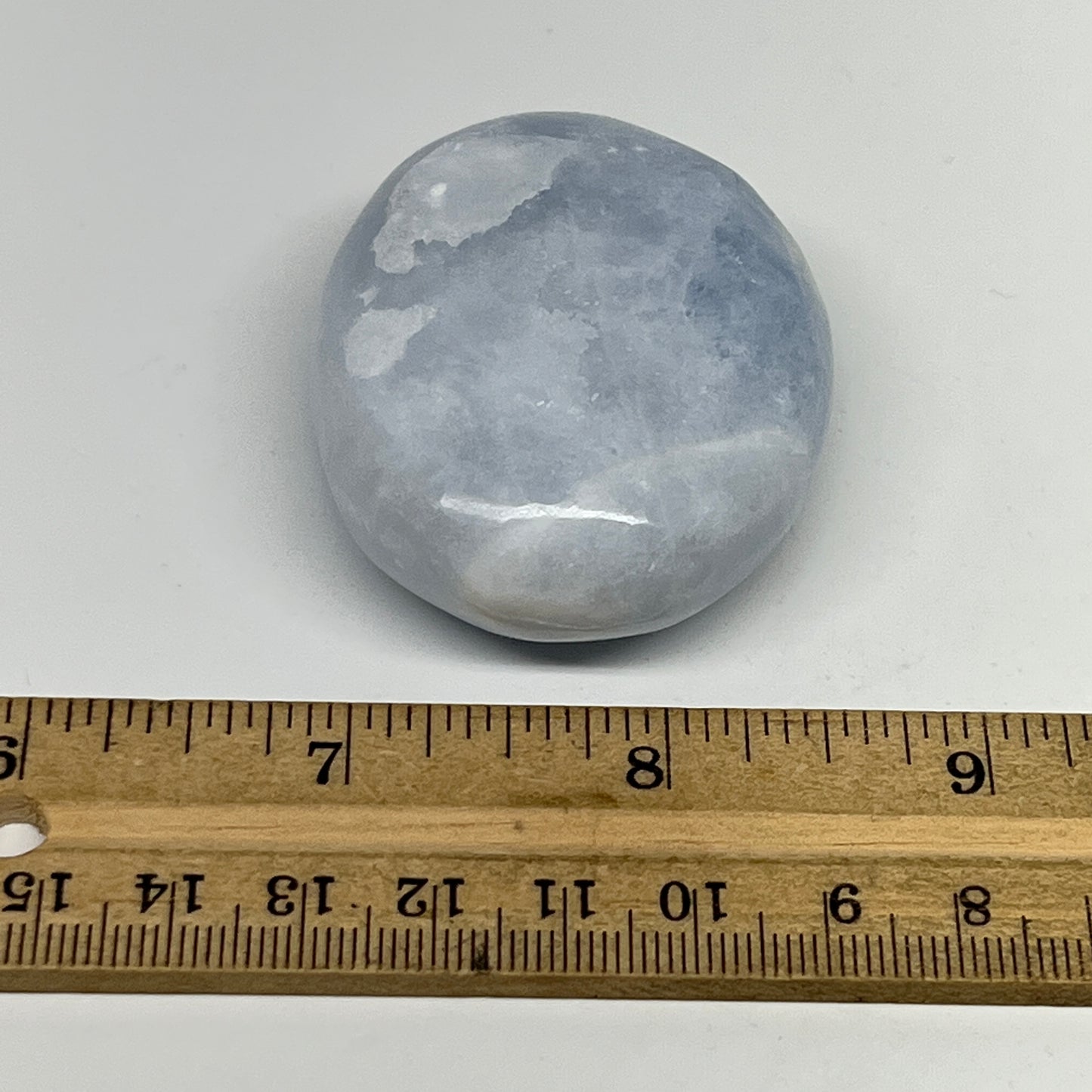 87.2g, 2.2"x1.7"x0.9" Blue Calcite Small Palm-Stone Tumbled @Madagascar, B20725