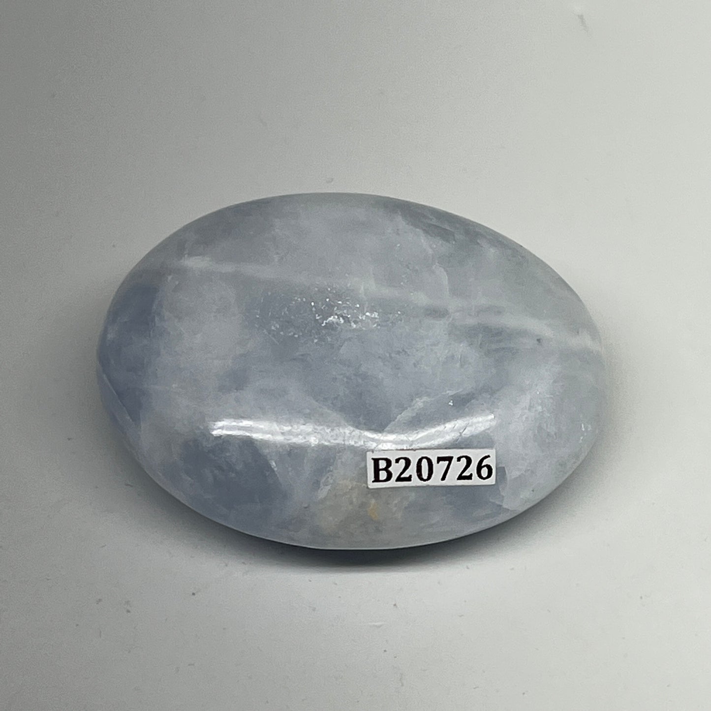 111g, 2.4"x1.9"x1" Blue Calcite Small Palm-Stone Tumbled @Madagascar, B20726