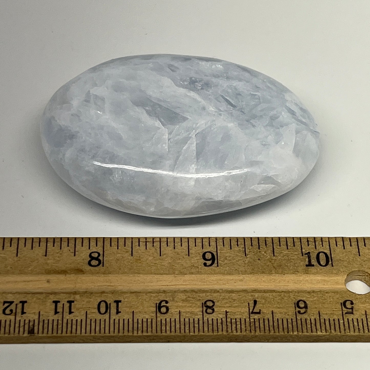 97.5g, 2.6"x1.8"x0.8" Blue Calcite Small Palm-Stone Tumbled @Madagascar, B20728