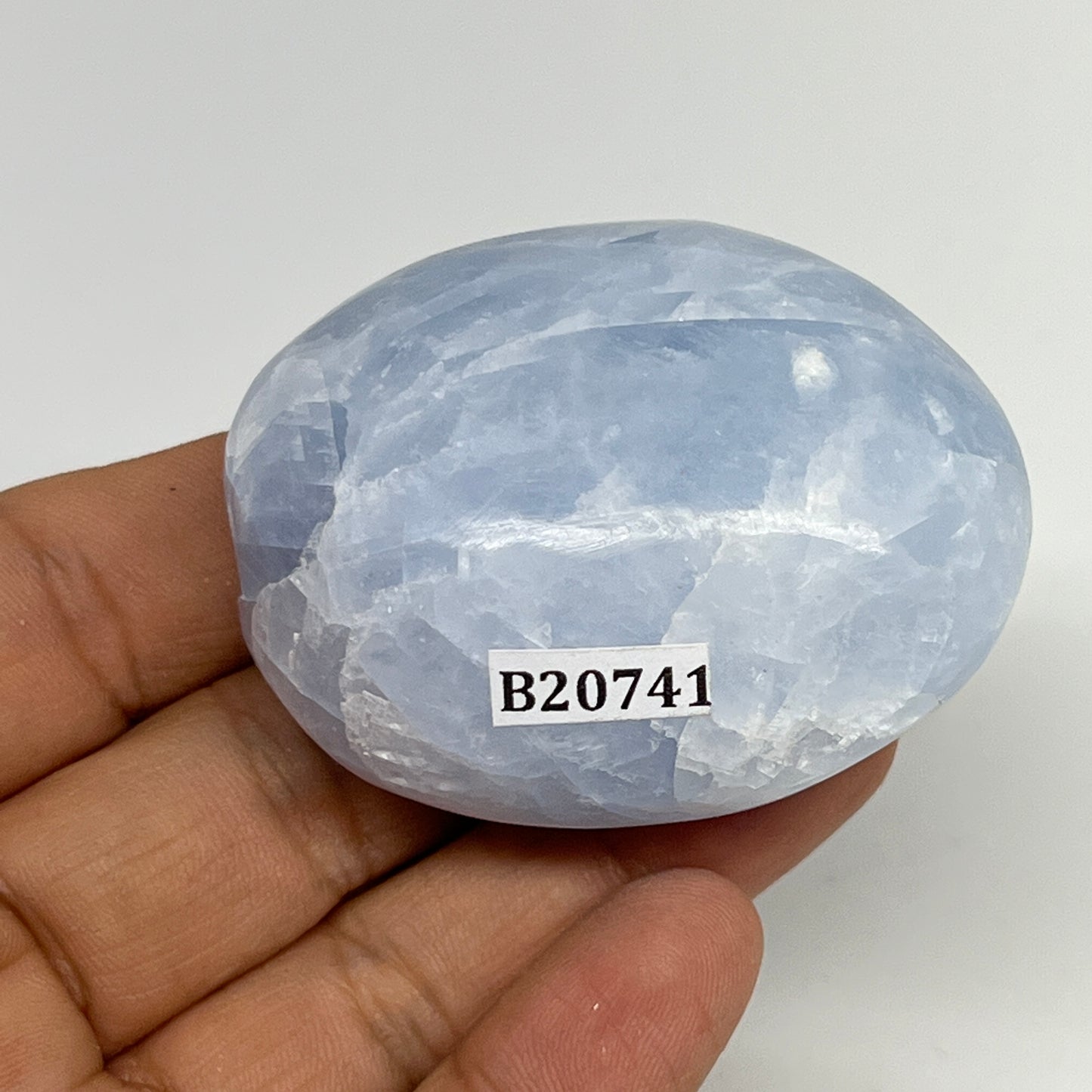 91.2g, 2.1"x1.7"x1.1" Blue Calcite Small Palm-Stone Tumbled @Madagascar, B20741