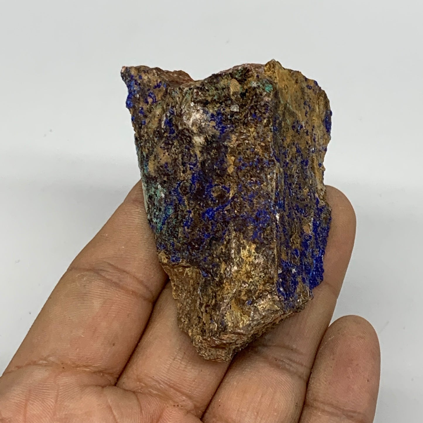 106.6g, 2.9"x1.8"x1.4", Azurite Malachite Red Quartz Mineral Specimen @Morocco,