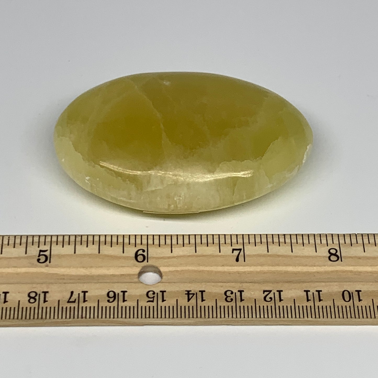 121.5g, 2.8"x1.9"x0.9", Lemon Calcite Palm-Stone Crystal Polished @Pakistan,B254