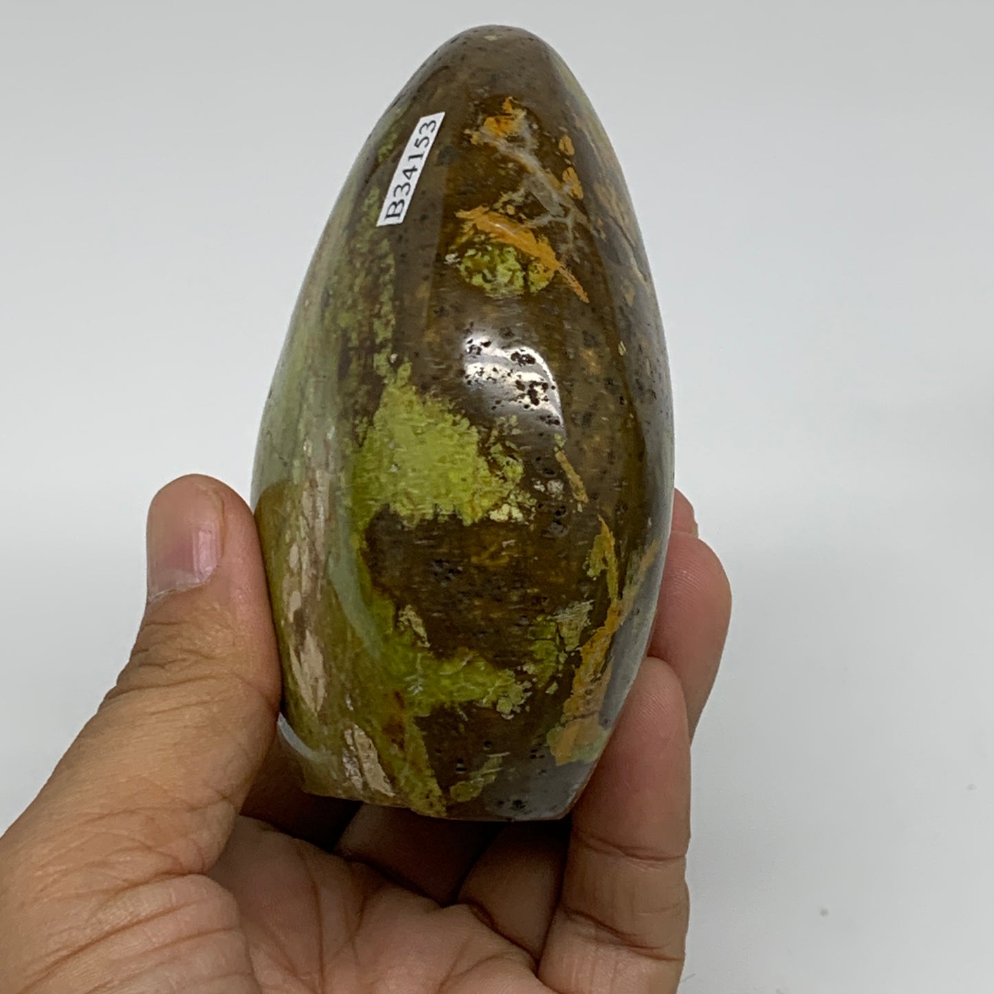 0.92 lbs, 3.6"x3"x1.8", Green Opal Crystal Freeform Polished Gemstone, B34153