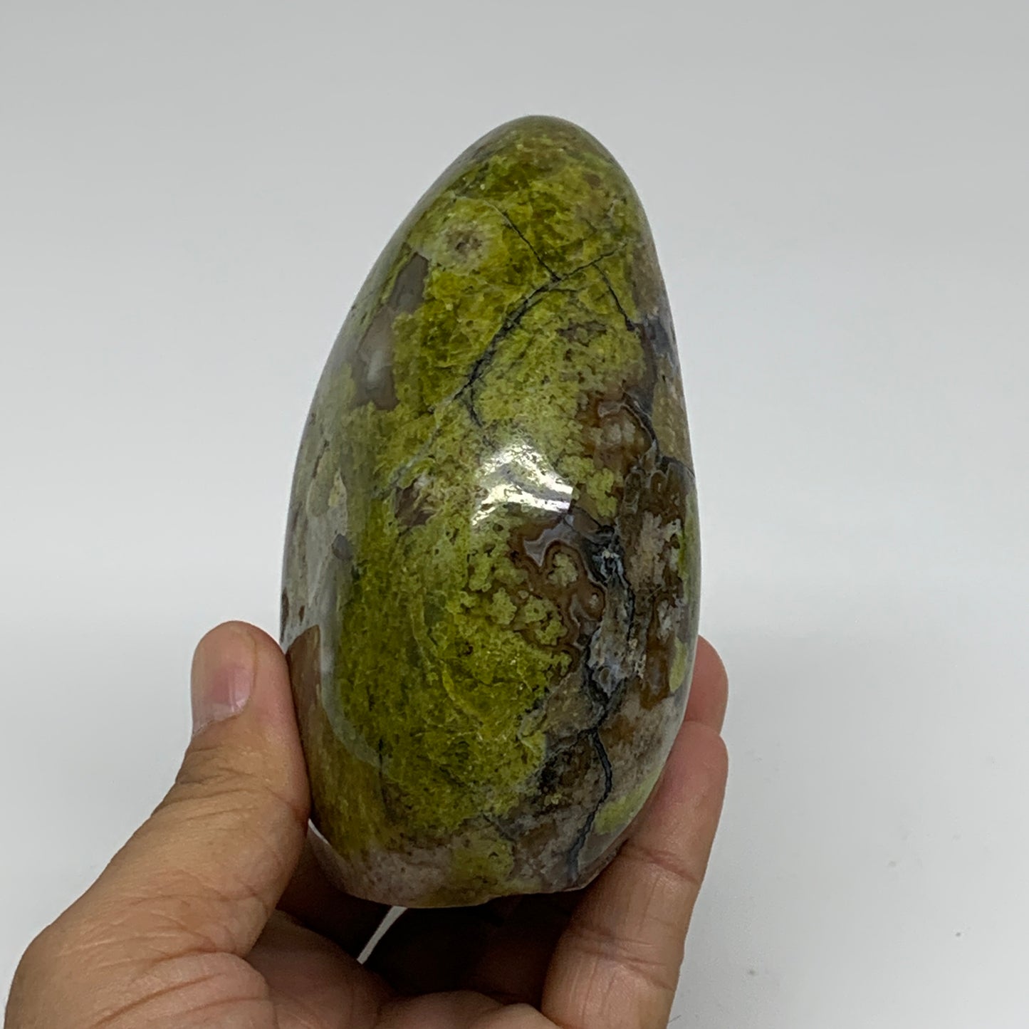 1.21 lbs, 4.1"x3.1"x2", Green Opal Crystal Freeform Polished Gemstone, B34156