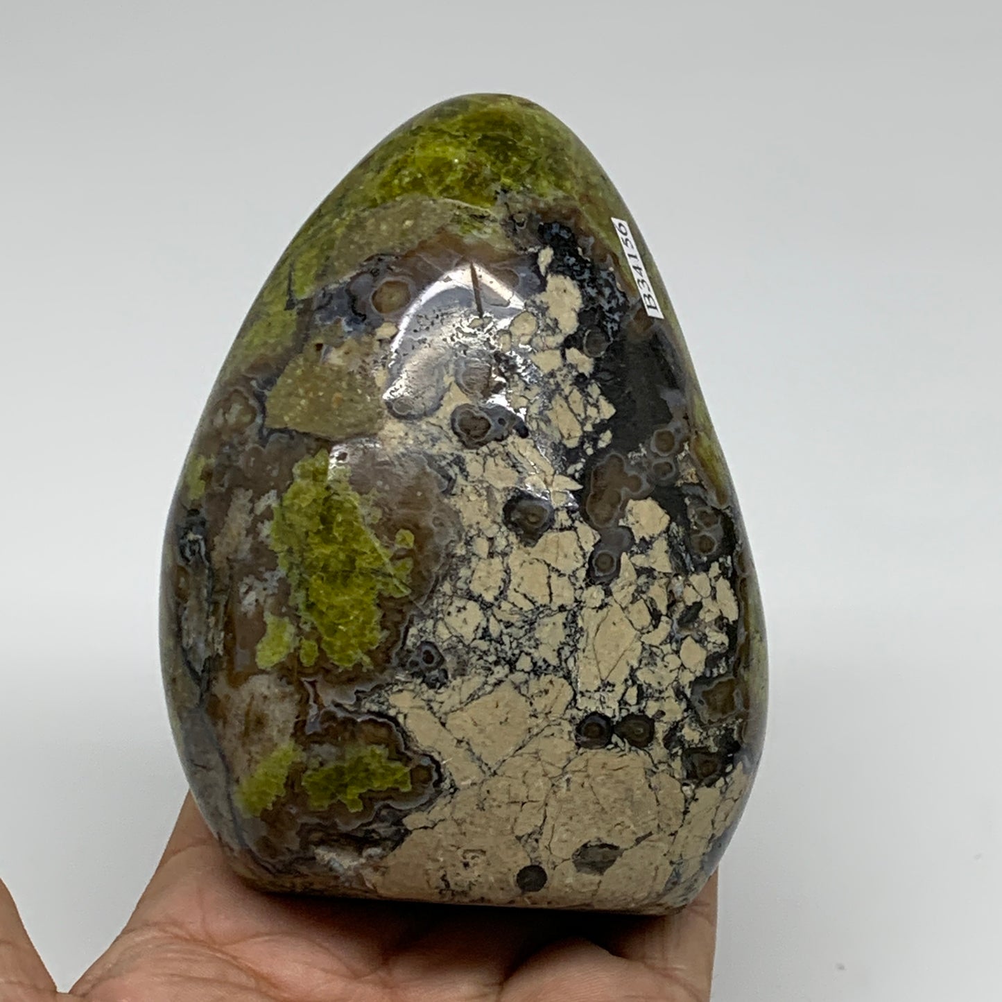 1.21 lbs, 4.1"x3.1"x2", Green Opal Crystal Freeform Polished Gemstone, B34156