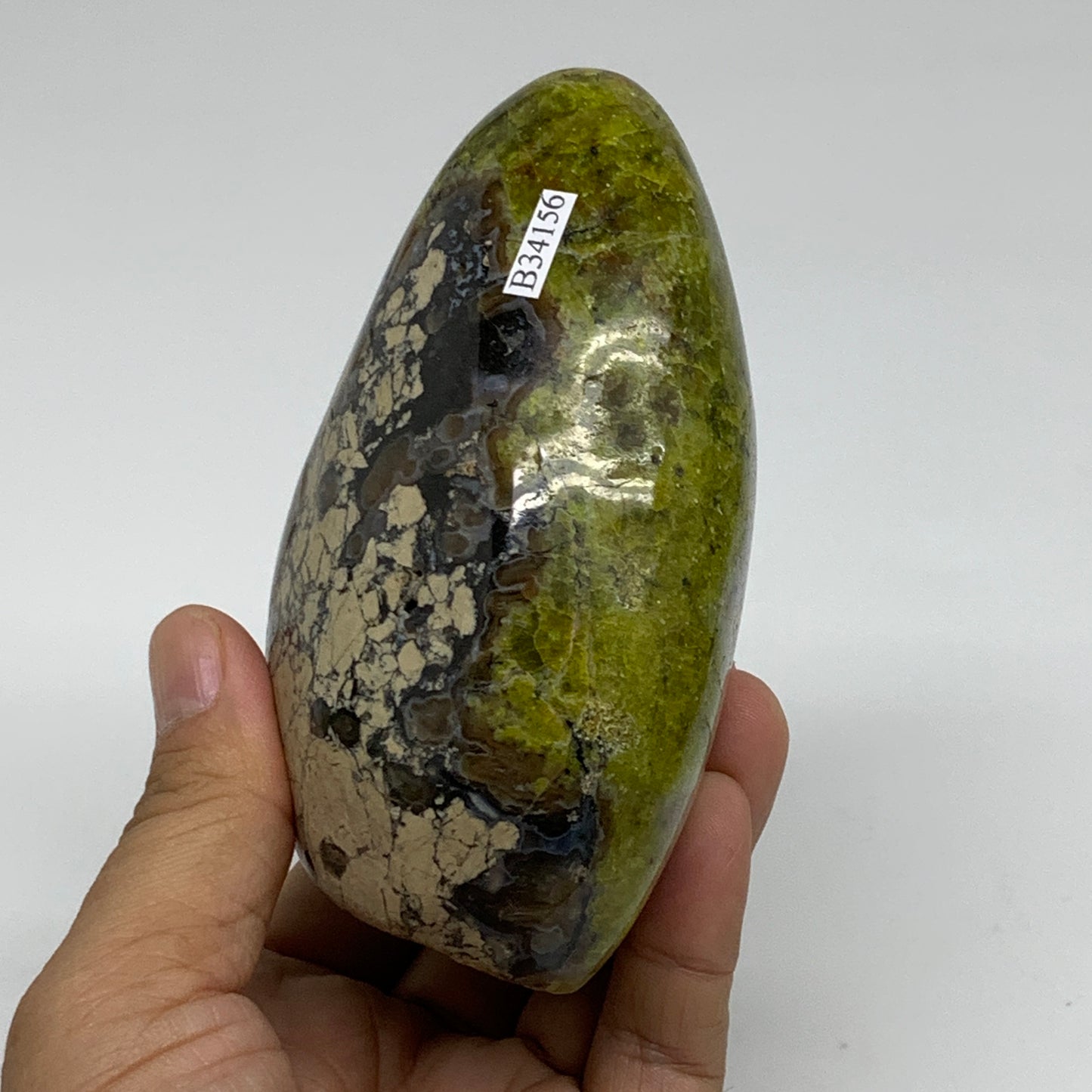 1.21 lbs, 4.1"x3.1"x2", Green Opal Crystal Freeform Polished Gemstone, B34156