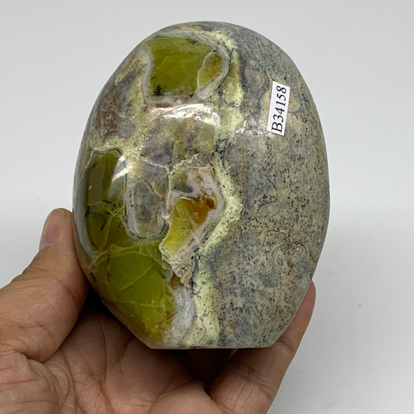 0.92 lbs, 3.5"x2.7"x2", Green Opal Crystal Freeform Polished Gemstone, B34158