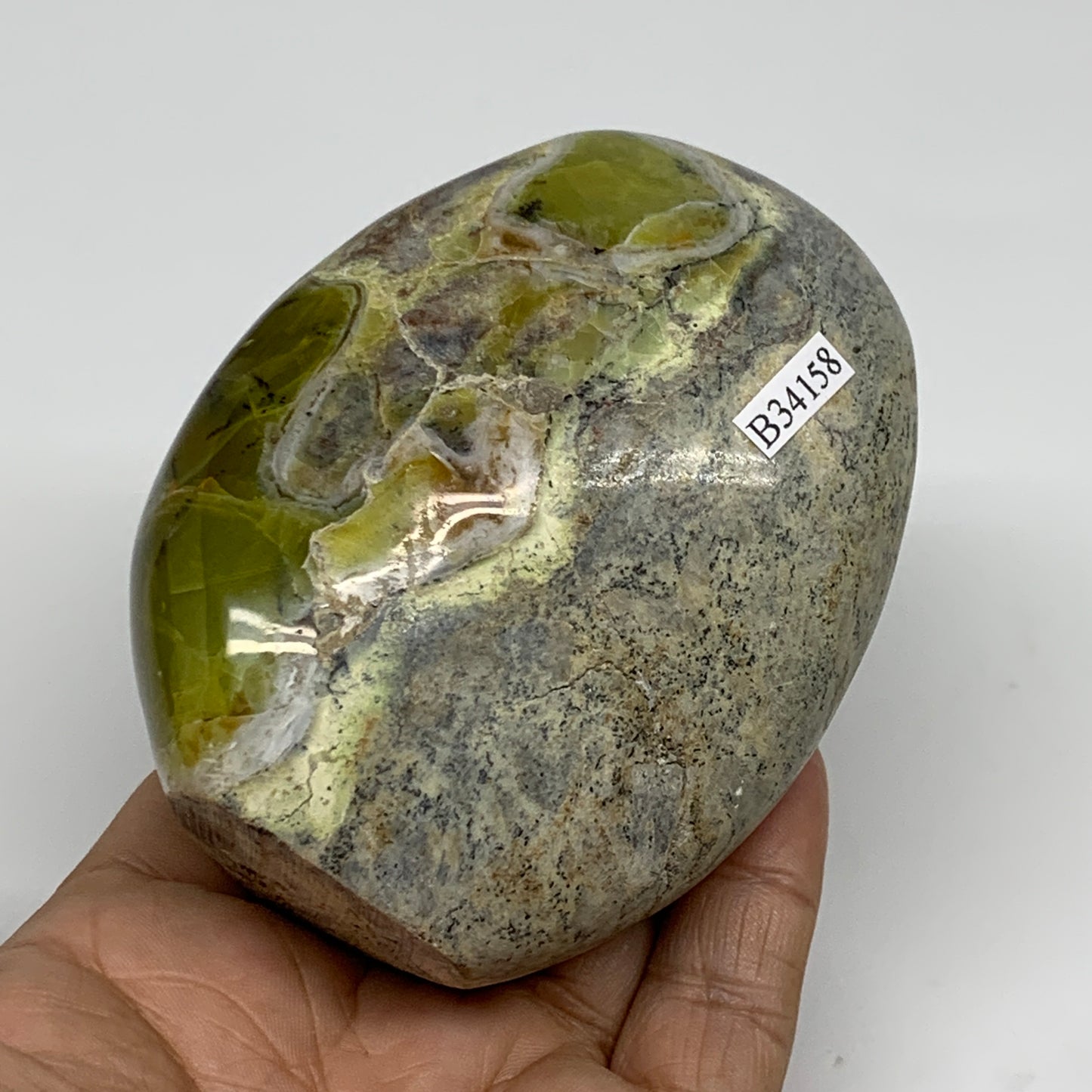 0.92 lbs, 3.5"x2.7"x2", Green Opal Crystal Freeform Polished Gemstone, B34158