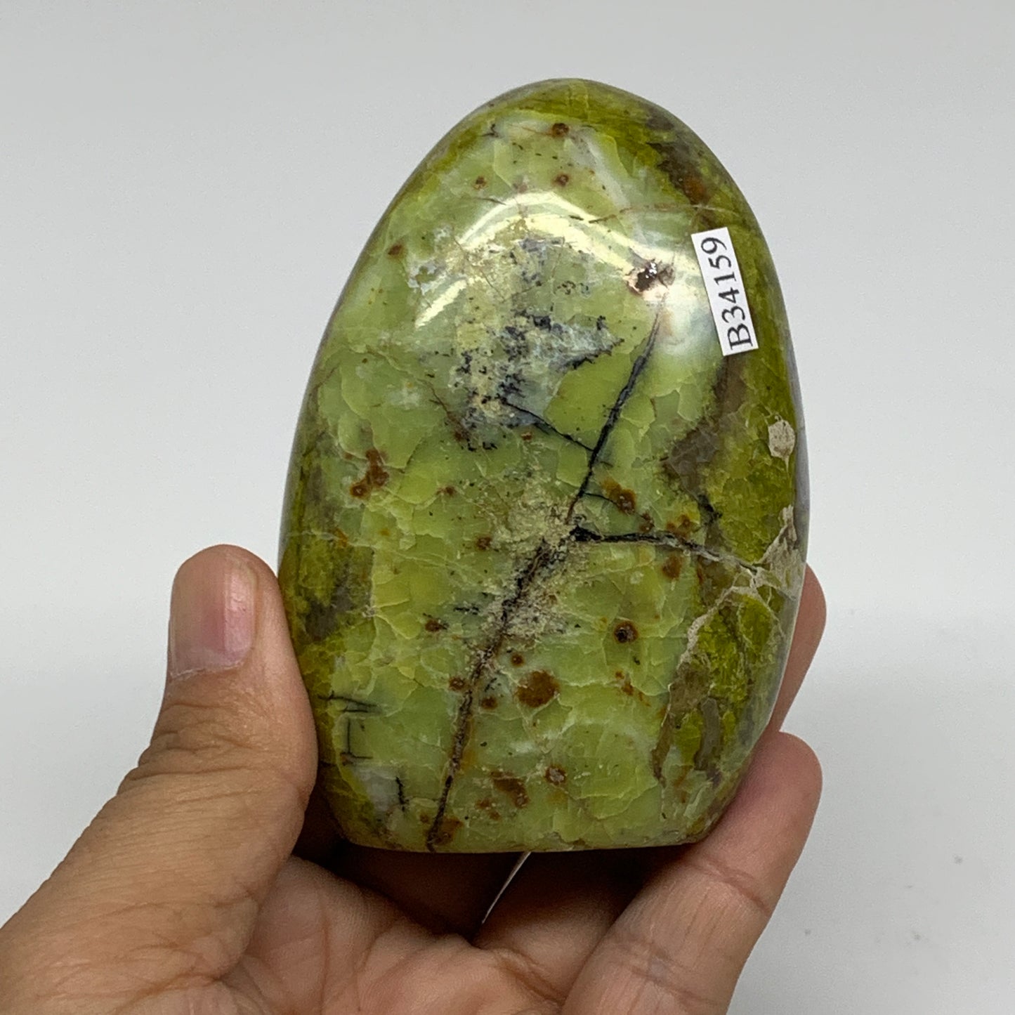 0.59 lbs, 3.4"x2.3"x.1.4", Green Opal Crystal Freeform Polished Gemstone, B34159