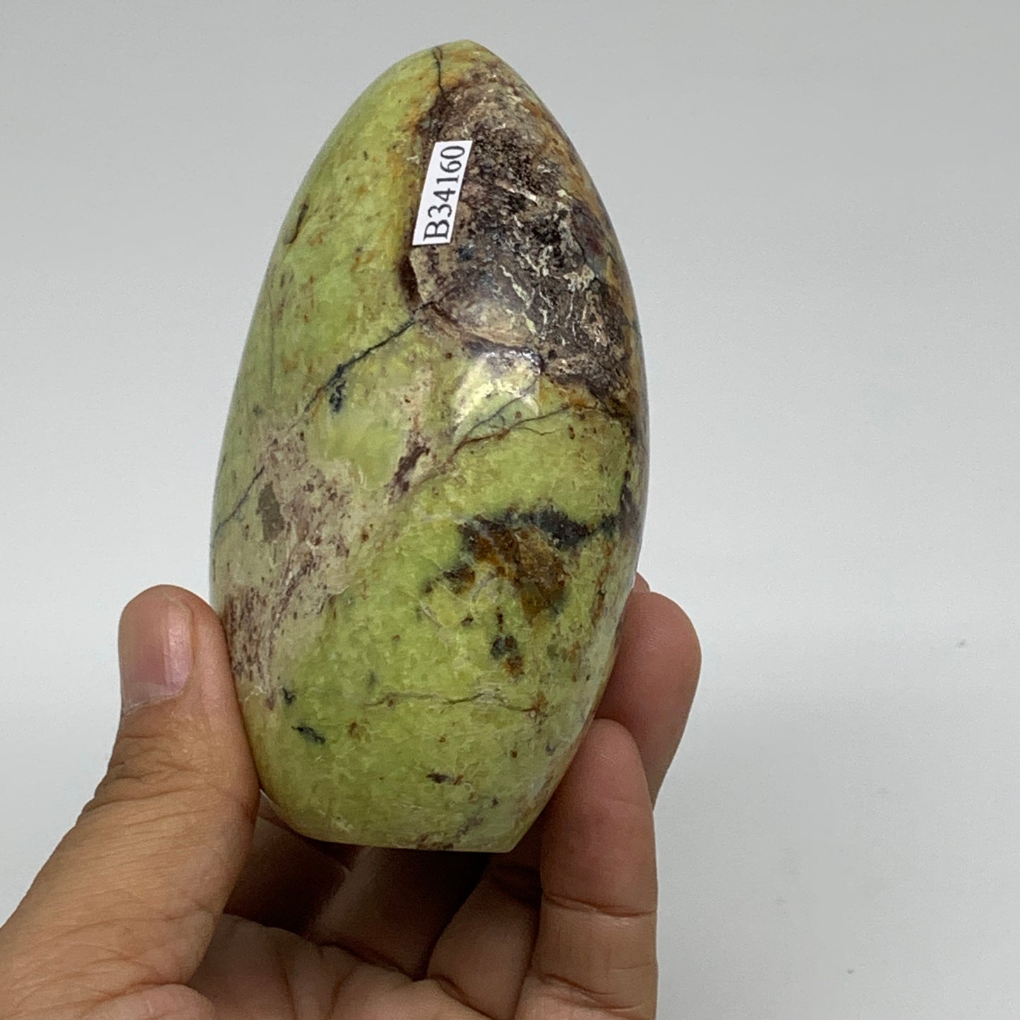 0.81 lbs, 3.7"x2.9"x.1.9", Green Opal Crystal Freeform Polished Gemstone, B34160